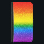 Capa Carteira Para Samsung Galaxy S5 Chic Rainbow Glitter Strike Monograma Nome<br><div class="desc">Carregar esta maleta LGBT e brilho para mostrar seu apoio. O design do arco-íris cúbico inclui tons de vermelho,  laranja,  amarelo,  verde,  azul e roxo em brilho e brilho falsos. Mostre seu orgulho!</div>