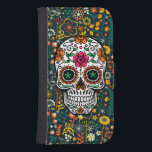 Capa Carteira Para Samsung Galaxy S4 Crânio Retro Floral Colorido<br><div class="desc">Crânio retro floral colorido.</div>