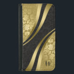 Capa Carteira Para Samsung Galaxy S5 Design Geométrico Moderno Preto e Dourado<br><div class="desc">Ouro elegante e design geométrico moderno geométrico do damasco preto. Monograma personalizável.</div>