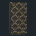 Capa Carteira Para Samsung Galaxy S5 Dourado padrão geométrico art-deco em preto<br><div class="desc">Um padrão elegante de arte-deco-geométrico dourado sobre fundo preto.</div>