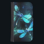 Capa Carteira Para Samsung Galaxy S4 Dragonflies de lago<br><div class="desc">Duas libélulas transparentes,  luminosas,  turquesas,  desenhadas artisticamente sobre fundo noturno,  com algas e vagalumes luminescentes do lago. Dragonfly brilhante.</div>