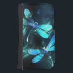 Capa Carteira Para Samsung Galaxy S4 Dragonflies de lago<br><div class="desc">Duas libélulas transparentes,  luminosas,  turquesas,  desenhadas artisticamente sobre fundo noturno,  com algas e vagalumes luminescentes do lago. Dragonfly brilhante.</div>