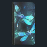 Capa Carteira Para Samsung Galaxy S5 Dragonflies de lago<br><div class="desc">Duas libélulas transparentes,  luminosas,  turquesas,  desenhadas artisticamente sobre fundo noturno,  com algas e vagalumes luminescentes do lago. Dragonfly brilhante.</div>