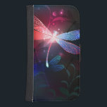 Capa Carteira Para Samsung Galaxy S4 Dragonfly vermelha<br><div class="desc">Luminosa,  voadora,  libélula vermelha,  com asas transparentes e detalhadas sobre fundo escuro,  noturno,  luminoso com plantas tropicais e vagalumes. libélula vermelha.</div>