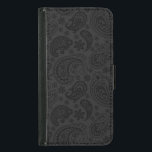 Capa Carteira Para Samsung Galaxy S5 Elegante Monocromático Vintage Paisley Pattern<br><div class="desc">Elegante monocromático padrão paisley. Cor de fundo da cinza escura alterável em relação à paisagem preta.</div>