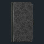 Capa Carteira Para Samsung Galaxy S5 Elegante Monocromático Vintage Paisley Pattern<br><div class="desc">Elegante monocromático padrão paisley. Cor de fundo da cinza escura alterável em relação à paisagem preta.</div>