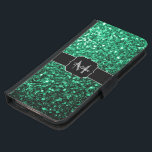 Capa Carteira Para Samsung Galaxy S5 Emerald Green faux glits brilha monograma<br><div class="desc">Personalize com seu nome e nome inicial. Linda cintilação brilhante brilhante verde inteligente brilhante. Foto de faíscas verdes não reluz!</div>