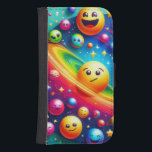 Capa Carteira Para Samsung Galaxy S4 Emoji Cosmos<br><div class="desc">Uma cena cósmica em que os emoticons flutuam como planetas e estrelas em um ambiente vibrante.</div>