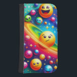 Capa Carteira Para Samsung Galaxy S4 Emoji Cosmos<br><div class="desc">Uma cena cósmica em que os emoticons flutuam como planetas e estrelas em um ambiente vibrante.</div>