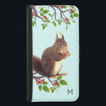 Capa Carteira Para Samsung Galaxy S5 Esquilo e monograma em azul claro<br><div class="desc">Esquilo selvagem bonito no galho da árvore.</div>