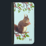 Capa Carteira Para Samsung Galaxy S5 Esquilo e monograma em azul claro<br><div class="desc">Esquilo selvagem bonito no galho da árvore.</div>