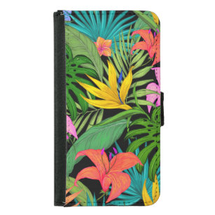 Capa Carteira Para Samsung Galaxy S5 Flor tropical e folha de palma Havaí colorida
