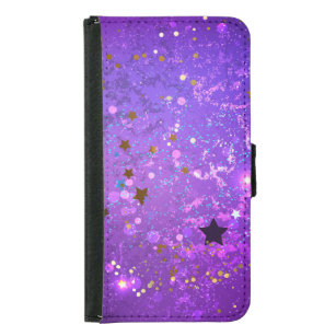 Capa Carteira Para Samsung Galaxy S5 Fundo de folhas roxas com estrelas