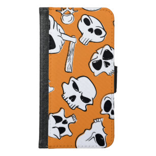 Capa Carteira Para Samsung Galaxy S6 Halloween Skulls Bones Doodle Patterno