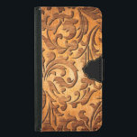Capa Carteira Para Samsung Galaxy S5 Madeira marrom esculpida Design<br><div class="desc">Legal imagem de madeira castanha curvada de design de espirais florais elegantes e opcionais a preto.</div>