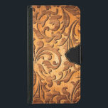 Capa Carteira Para Samsung Galaxy S5 Madeira marrom esculpida Design<br><div class="desc">Legal imagem de madeira castanha curvada de design de espirais florais elegantes e opcionais a preto.</div>