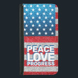 Capa Carteira Para Samsung Galaxy S5 Mãos para a Paz Progresso América Sinalizador Glit<br><div class="desc">Paz, amor, progresso! Protesto pacificamente com esta bandeira americana vermelha, branca e azul com falso brilho FX. Esta capa de telefone simboliza a luta contínua pelos direitos civis e pela dignidade humana. Os protestos anti-Trump incendiaram um incêndio de resistência coletiva em todos os Estados Unidos. Esta capa de telefone não...</div>