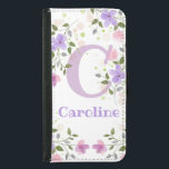 Capa Carteira Para Samsung Galaxy S5 Nome inicial do Plus Caroline com Flores<br><div class="desc">Design apresenta Monograma & Nome com Flores em ambos os lados no estilo pastel de cor de água. Inicial é a letra C. Caroline</div>