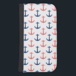 Capa Carteira Para Samsung Galaxy S4 Padrão de Âncoras Náuticas de Coral e Marinho Azul<br><div class="desc">Padrão simples de linhas de âncoras em cores vermelho e azul marinho em um fundo branco. Design náutica encantadora.</div>