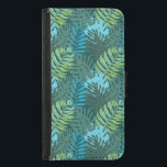 Capa Carteira Para Samsung Galaxy S5 Padrão de Folha da Floresta Tropical<br><div class="desc">Padrões de folhas da selva tropical em tons de azul,  verde,  lacre e chaki. Este design faz um cobrir legal e moderno para o seu telefone.</div>