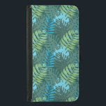 Capa Carteira Para Samsung Galaxy S5 Padrão de Folha da Floresta Tropical<br><div class="desc">Padrões de folhas da selva tropical em tons de azul,  verde,  lacre e chaki. Este design faz um cobrir legal e moderno para o seu telefone.</div>
