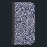 Capa Carteira Para Samsung Galaxy S4 Padrão de Paisley da Vintagem Azul do Marinho Bran<br><div class="desc">Padrão elegante de paisley branco sobre a cor azul escura do marinho que você pode mudar.</div>