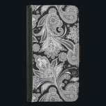 Capa Carteira Para Samsung Galaxy S5 Padrão de Paisley Floral Preto e Branco<br><div class="desc">Padrão paisley de ornamentado floral de vinheta branca e preta.</div>