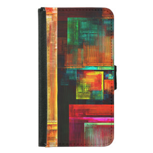 Capa Carteira Para Samsung Galaxy S5 Padrão Moderno de Abstrato de Arte Quadrados Color