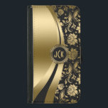 Capa Carteira Para Samsung Galaxy S5 Preto Elegante e Dourado Damasco Floral e Linhas D<br><div class="desc">Tonalidades negras e douradas brilham no damasco floral metálico e nas linhas modernas dinâmicas design. Monograma personalizado e opcional. Várias variações nesse design, com diferentes posições dos elementos. Não o brilho real ou o fino metálico, mas o efeito da imagem digital. Se precisar de ajuda para personalizar, mudar de cor...</div>