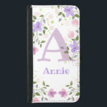 Capa Carteira Para Samsung Galaxy S5 Primeiro Nome Inicial Mais Annie com Flores<br><div class="desc">Design apresenta o Monograma e Nome do bebê com Flores em ambos os lados,  no estilo pastel a cores da água. Inicial é a letra A. Annie</div>