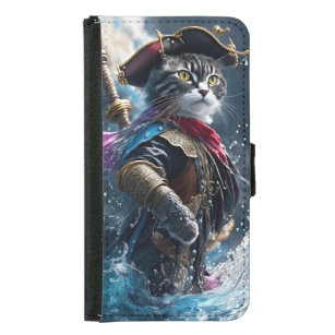Capa Carteira Para Samsung Galaxy S5 Puramente Exclusivo: Pirata de Gato Monocolor