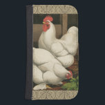Capa Carteira Para Samsung Galaxy S4 Roosters & Hen fora da Hen House com Borda Branca<br><div class="desc">Um impressão de arte rústica exibindo um galo vigoroso e uma galinha em uma casa de galinha. A borda darc é um padrão composto por elementos espirais. Esta impressão seria uma grande adição a uma decoração de casa rural.</div>