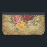 Capa Carteira Para Samsung Galaxy S4 Rosas Vintage no Damask Dourado<br><div class="desc">Rosas vermelhas,  rosa e amarelas elegantes,  com espirais gravadas sobre fundo damasco de ouro rico em detalhes.</div>