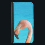 Capa Carteira Para Samsung Galaxy S5 Rosto flamingo cor-de-rosa no caso azul da Carteir<br><div class="desc">Rosto de flamingo rosa numa carteira de turquesa</div>
