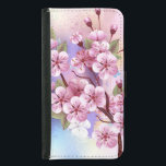 Capa Carteira Para Samsung Galaxy S5 Sakura rosa no fundo da pintura<br><div class="desc">Articulação artificial,  ramo de cor-de-rosa,  cereja floresce sobre fundo picturesco,  texturizado,  pintado com tinta branca,  rosa e azul. Pink Sakura</div>