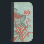 Capa Carteira Para Samsung Galaxy S4 Silhueta de Flores Vermelhas em Fundo Teal<br><div class="desc">Três flores vermelhas contrastam com um fundo especial nesta pintura de Megan Meagher. Uma silhueta de outra flor se inclina da esquerda da impressão. Uma peça simples com muita coisa acontecendo. Isso seria um belo presente para um amigo ou amado que gosta de arte!</div>