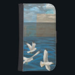Capa Carteira Para Samsung Galaxy S4 Três Gaivotas Brancas Voando Sobre A Água<br><div class="desc">Precisa fugir? Faça-o escolhendo esta pintura da artista Tara Friel representando três gaivotas voando sobre a água. A visão das ondas do oceano e as cores vívidas tornam este design muito realista.</div>