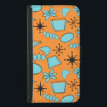 Capa Carteira Para Samsung Galaxy S5 Turquesa de Formas Atômicas MCM em Laranja<br><div class="desc">Formas modernas e ícones de meio século desenhados à mão digitalizados para padrões sem costura design</div>