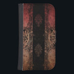 Capa Carteira Para Samsung Galaxy S4 Vintage - Damask gravado<br><div class="desc">Camadas de amortecimento vermelhos,  dourados e pretos com bordas gravadas em ornamentado e embelezamento de fundo.</div>