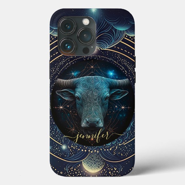 Capa Case-Mate para iPhone preta e dourada do zodí (Verso)