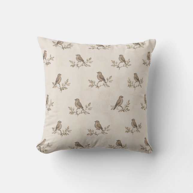 Capa de Almofada Botânica Vintage Sparrow (Frente)