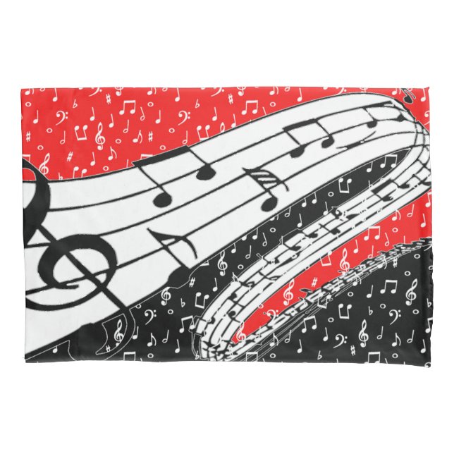 Capa de almofada com tema musical vermelho e preto (Frente)