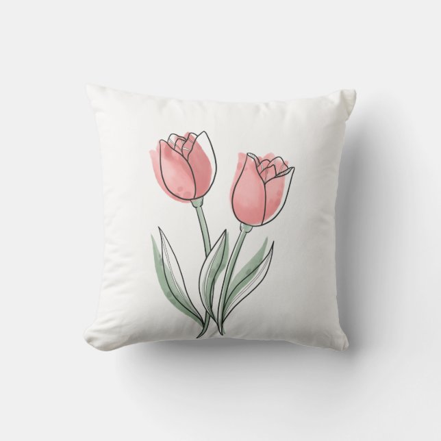 Capa de Almofada de Arremesso Floral Tulipa Mínima (Frente)