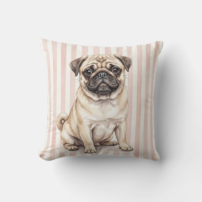 Capa de Almofada de Cachorro Pug em Aquarela (Frente)