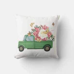 Capa de Almofada de Caminhão Vintage Verde com Flo