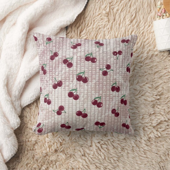 Capa de Almofada de Crochê Cereja – Rosa Pastel (Cobertor)