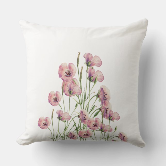 Capa de Almofada de Flores de Papoula em Aquarela (Frente)