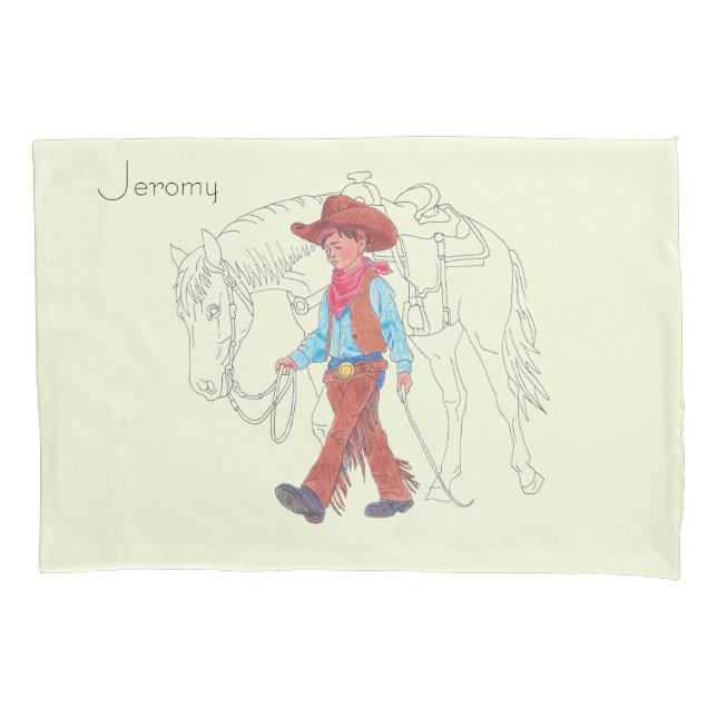 Capa de Almofada de Meninos Fofos com Cowboy e Cav (Frente)