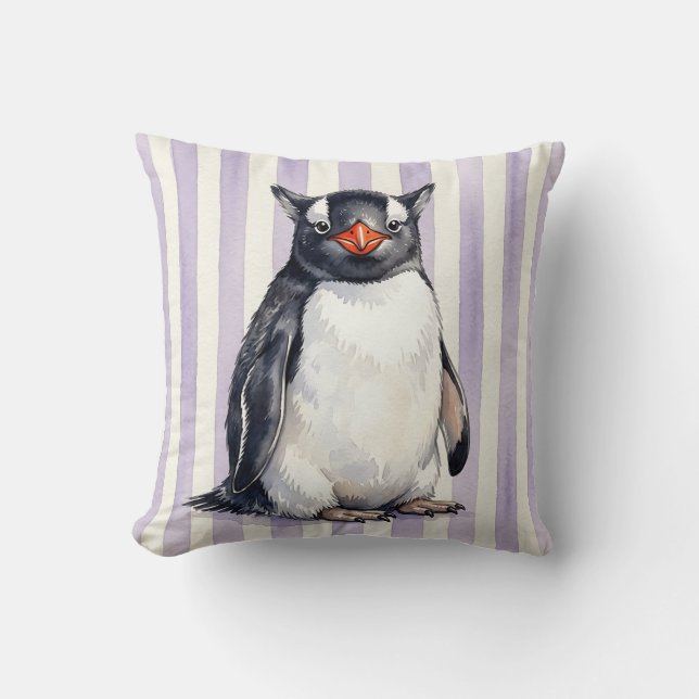 Capa de Almofada de Pinguim Gentoo em Aquarela (Frente)