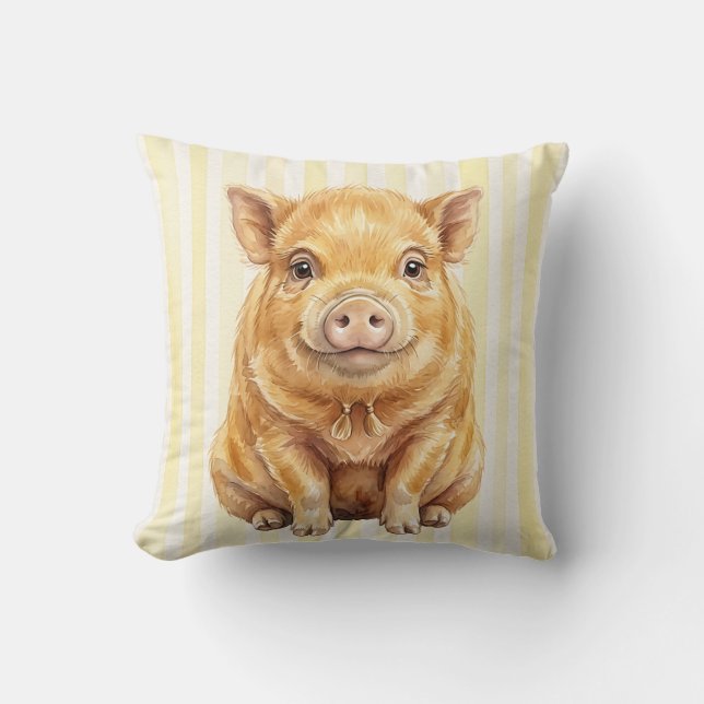 Capa de Almofada de Porco Kunekune em Aquarela Ani (Frente)